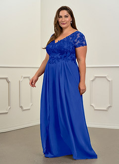 Azazie Dunja Mother of the Bride Dresses Royal Blue A-Line V-Neck Lace Chiffon Dress image10
