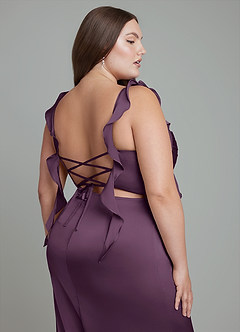 Azazie Jessamine Bridesmaid Dresses Plum Sheath Corset Stretch Satin Dress image14