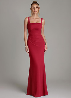 Azazie Agustina Robes de demoiselle d'honneur Robe Sirène en Mousseline de soie Corset Écarlate image5