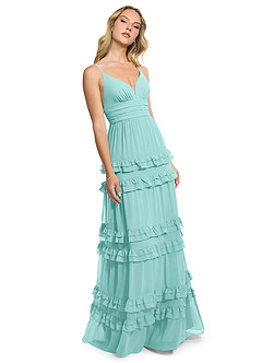 Azazie Rachel Bridesmaid Dresses Aqua A-Line Chiffon Dress image3