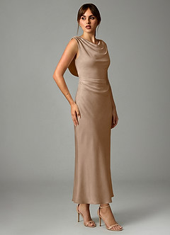 Azazie Kieryn 신부 들러리 드레스 인어 주름진 스트레치 새틴 발목 길이 드레스 image4