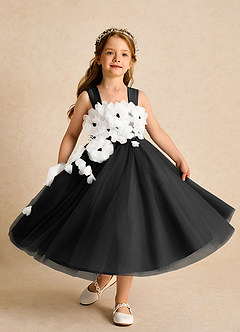 Azazie Dovey Flower Girl Dresses Black Ball-Gown Bow Tulle Dress image4