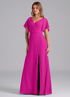 Azazie Ambrosia Vestidos de damas de honor Vestido de Fucsia de Gasa de Corte en A con Plisado image1