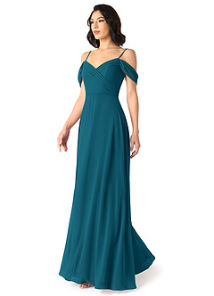 Azazie Tancie Brautjungfernkleider Wandelbar A-Linie Schulterfrei Chiffon Kleid Tintenblau image3