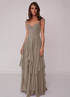 Barbie ♥ Azazie Bridesmaid Dresses Taupe A-Line Bow Chiffon Dress image4