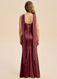 Azazie Sorrel Junior Merlot Mermaid Ruched Stretch Satin Dress image2