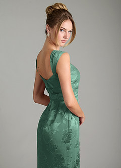 Azazie Kaelis Bridesmaid Dresses Eucalyptus Mermaid Pleated Floral Jacquard Burnout Dress image5