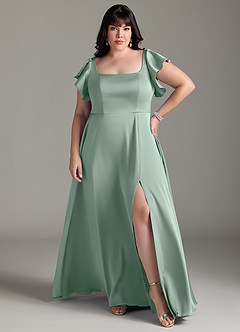 Azazie Bondi Bridesmaid Dresses Agave A-Line Bow Stretch Satin Dress image7