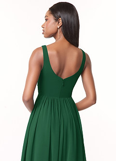 Azazie Keyla Robes de demoiselle d'honneur Robe Trapèze en Mousseline de soie Col V plissé Vert Foncé image4