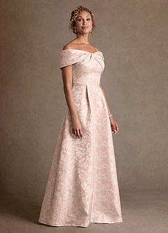 Azazie Harriett Mother of the Bride Dresses Dusty Rose A-Line Off the Shoulder Floral Jacquard Dress image2
