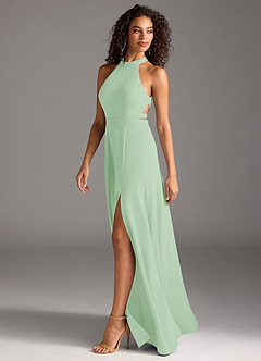 Azazie Clarice Final Sale Dusty Sage A-Line High Neck Stretch Crepe Dress image5