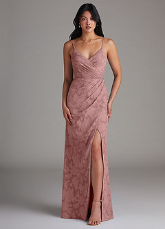 Azazie Maci Bridesmaid Dresses Dusty Rose Sheath Pleated Floral Burnout Dress image1