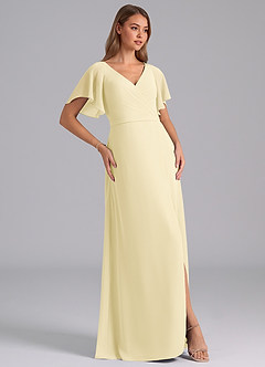 Azazie Ambrosia Bridesmaid Dresses Lemon Sorbet A-Line Pleated Chiffon Dress image4