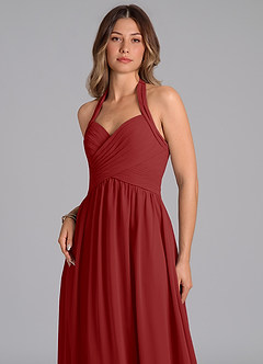 Azazie Darlyn Bridesmaid Dresses Rust A-Line Pleated Chiffon Dress image7