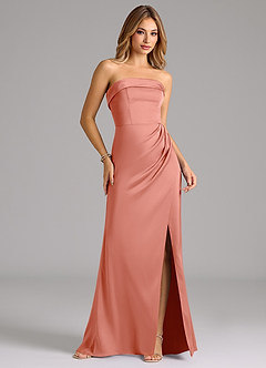 Azazie Aretha Robes de demoiselle d'honneur Robe Trapèze Convertible en Satin extensible Sans bretelle Corail image4