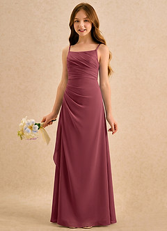 Azazie Cannoli Girls Formal Abiti da Ragazza di Fiori Abito A-Line in Chiffon Plissettato Merlot image3