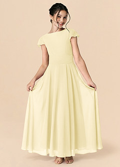 Azazie Payton Lemon Sorbet A-Line Bow Chiffon Dress image3