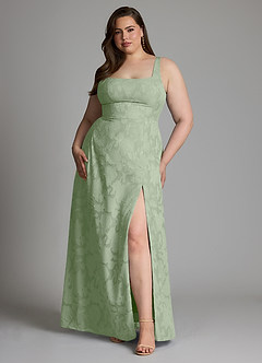 Azazie Debra Bridesmaid Dresses Dusty Sage A-Line with Pockets Floral Burnout Dress image5