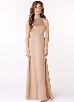 Azazie Laurel Junior English Rose A-Line Stretch Satin Dress image1