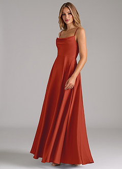 Azazie Elle Brautjungfernkleider A-Linie Plissee Stretch-Satin Kleid Rost image6