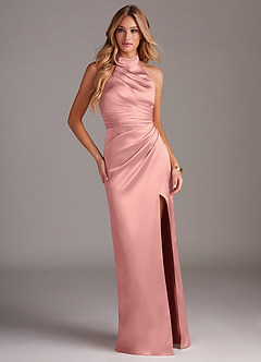 Azazie Jemma Brautjungfernkleider Etui Plissee Stretch-Satin Kleid Rosettenrosa image3