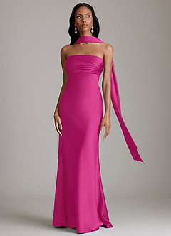 Azazie Saylor Robes de demoiselle d'honneur Robe Sirène en Satin extensible Sans bretelles Fuchsia image9
