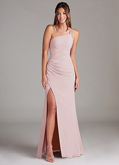Azazie Eren Brautjungfernkleider Etui One-Shoulder Chiffon Kleid Zartrosa image3