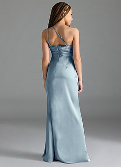 Azazie Eren Junior Robe Fourreau en Satin extensible Plissée Bleu Poussiéreux image2