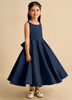 Azazie Babs Blumenmädchenkleider Ballkleid Plissee Matte Satin Kleid Dunkelmarine image3