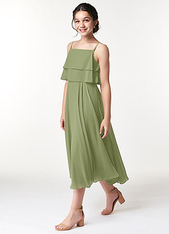 Azazie Ensley Junior Agave A-Line Pleated Chiffon Dress image3