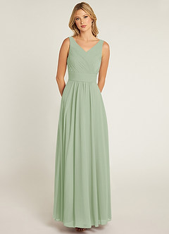 Azazie Pierrette Bridesmaid Dresses Dusty Sage A-Line Pleated Chiffon Dress image1