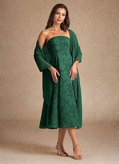 Azazie Lorain Mother of the Bride Dresses Dark Green A-Line Pleated Floral Burnout Dress image1