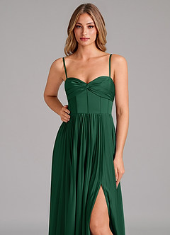 Azazie Tyla Vestidos de damas de honor Vestido de Verde Oscuro de Satén Elástico de Corte en A con Escote de Corazón image8