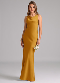 Azazie Allettie Bridesmaid Dresses Butterscotch Mermaid Stretch Satin Dress image1