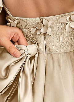 Azazie Tweety Robe Demoiselle D'honneur Fillette Robe Trapèze en Tulle Dentelle Champagne image8
