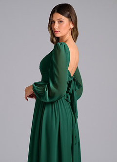 Azazie Zeya Bridesmaid Dresses Emerald A-Line Long Sleeve Chiffon Dress image6