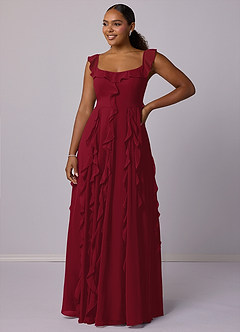 Barbie ♥ Azazie Bridesmaid Dresses Burgundy A-Line with Pockets Chiffon Dress image9