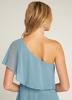 Azazie Lizzy Bridesmaid Dresses Moody Blue A-Line One Shoulder Chiffon Dress image3