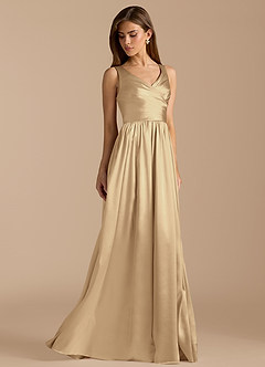 Azazie Keyla Bridesmaid Dresses Champagne A-Line Pleated Metallic Satin Dress image4