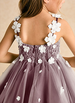 Azazie Teacup Flower Girl Dresses Ivory Cabernet Ball-Gown Lace Tulle Dress image11