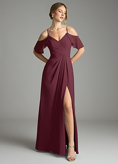 Azazie Dakota Bridesmaid Dresses Cabernet A-Line V-Neck Pleated Chiffon Dress image1