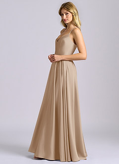 Azazie Truce Robes de demoiselle d'honneur Robe Trapèze en Satin extensible Taupe image5