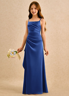Azazie Cannoli Girls Formal Blumenmädchenkleider A-Linie Plissee Stretch-Satin Kleid Königsblau image4