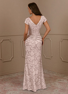 Azazie Roya Mother of the Bride Dresses Blushing Pink Mermaid Ruched Floral Burnout Dress image4