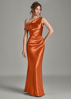 Azazie Emerson Brautjungfernkleider Meerjungfrau-Linie Schulterfrei Metallischer Satin Kleid Gebranntes Orange image4