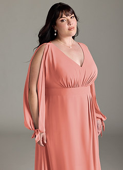 Azazie Matilda Brautjungfernkleider A-Linie Langarm Chiffon Kleid Koralle image15