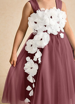 Azazie Dovey Abiti da Ragazza di Fiori Abito Principessa in Tulle Fiocco Rosa Del Deserto image7