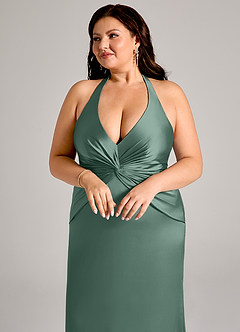 Azazie Valerie Suknie dla druhen Syrena Pofałdowany Satyna elastyczna Do ziemi Sukienka image13