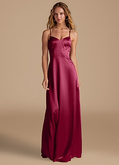 Azazie Mei Bridesmaid Dresses Burgundy A-Line Metallic Satin Dress image3