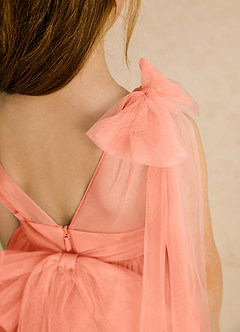 Azazie Dori Robe Demoiselle D'honneur Fillette Robe Trapèze en Tulle Rayé Coucher De Soleil image8